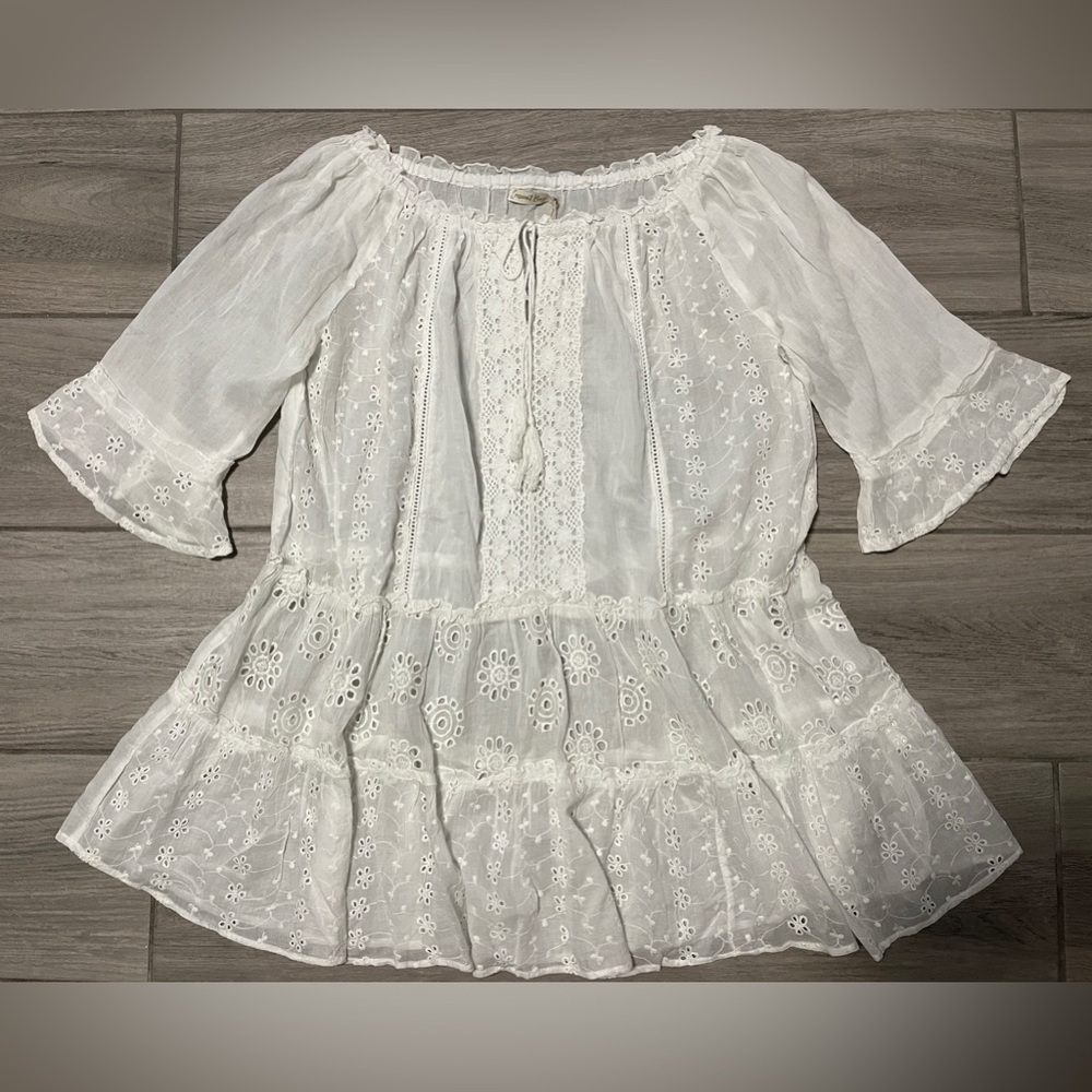 Crescent Bay Women’s M Ivory/White Boho Cottagecore Lace Festival Beach Dress